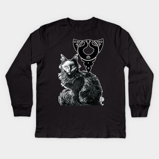 Magic Black Cat - White Outlined Version Kids Long Sleeve T-Shirt